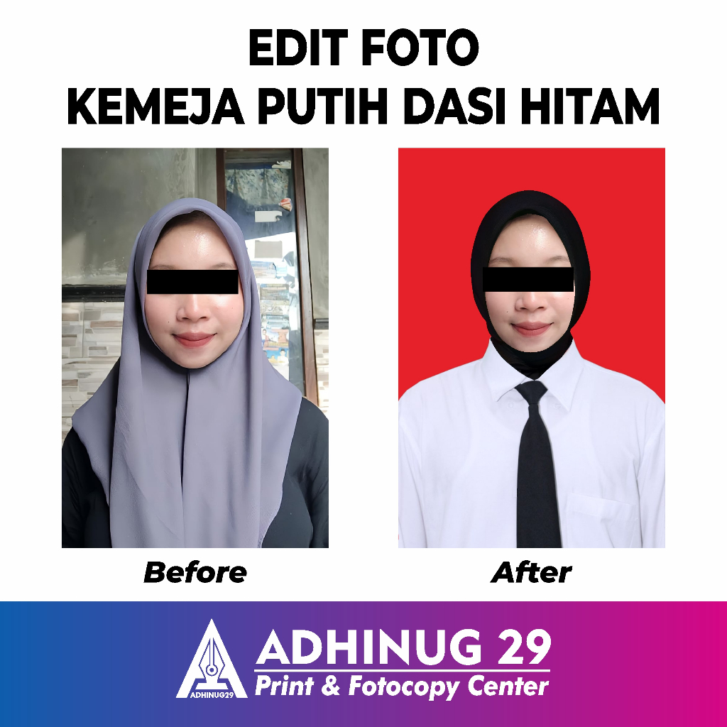 EDIT FOTO KEMEJA PUTIH DASI HITAM │ FOTO FORMAL │  EDIT BACKGROUND MERAH DAN BIRU