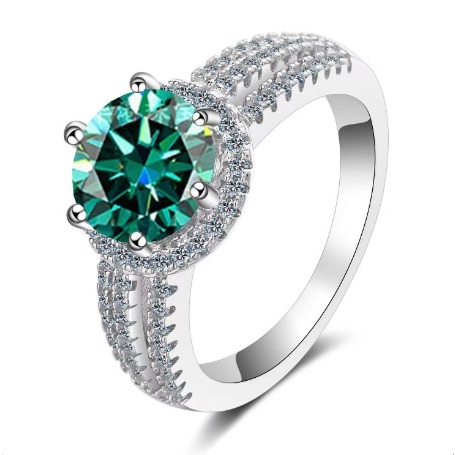 Cincin asli Green Moissanite 2.0ct VVS  S925 sterling Plated 18K gold diamond  GRA MEMO