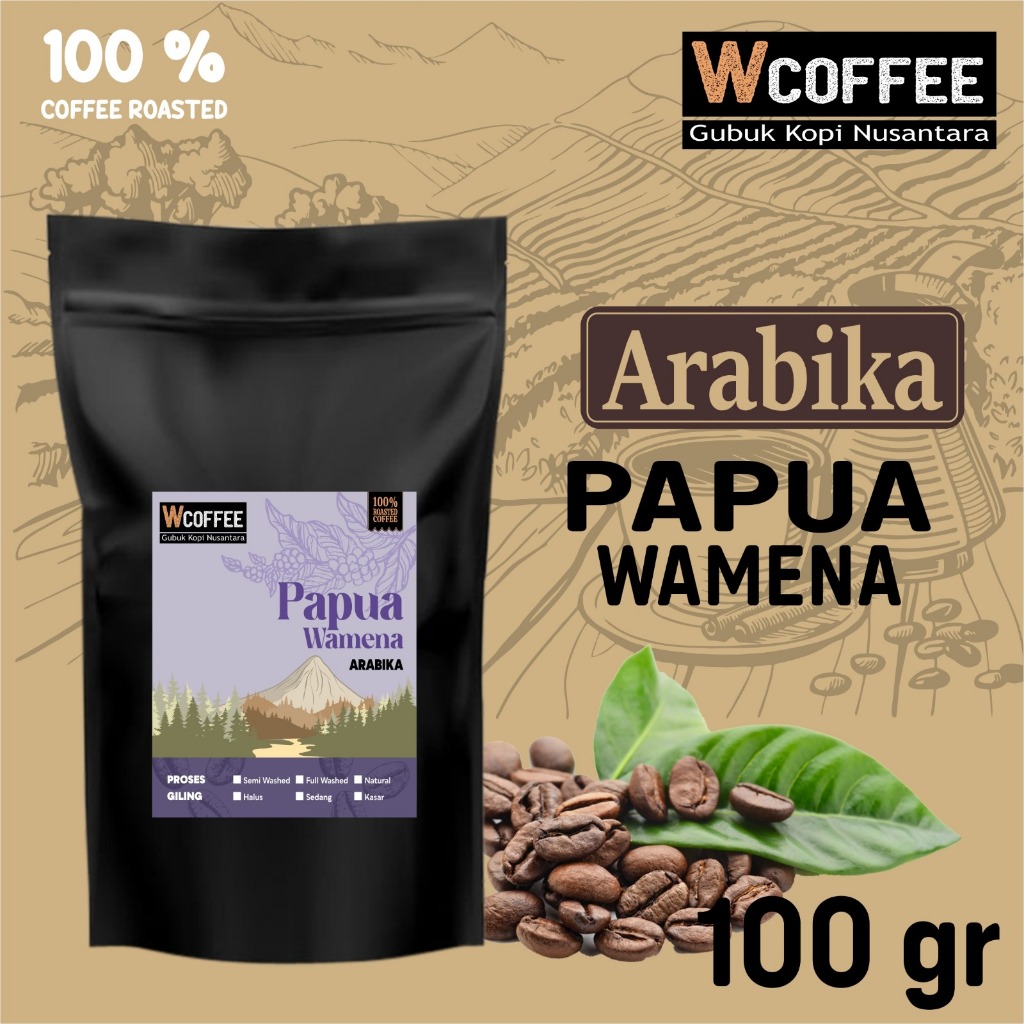 

Kopi Arabika Papua Arabica Coffee Bean Biji Bubuk Asli 100r Biji Kopi wcoffee