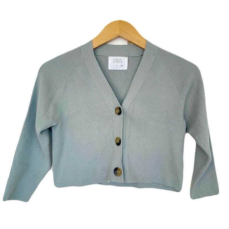 ZARA SAGE KNIT SEMI CROP CARDI 8-10thn