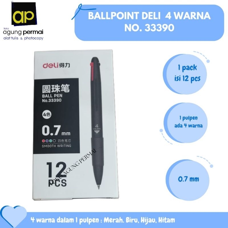 

Ballpoint Deli 4 Warna No. 33390/Pack