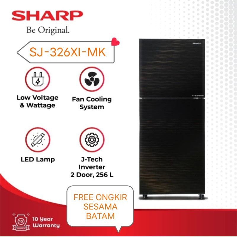KULKAS SHARP 2 PINTU SJ326XI MK SJ-326XI MK 256LITER J-TECH INVERTER GLASS DOOR GARANSI RESMI