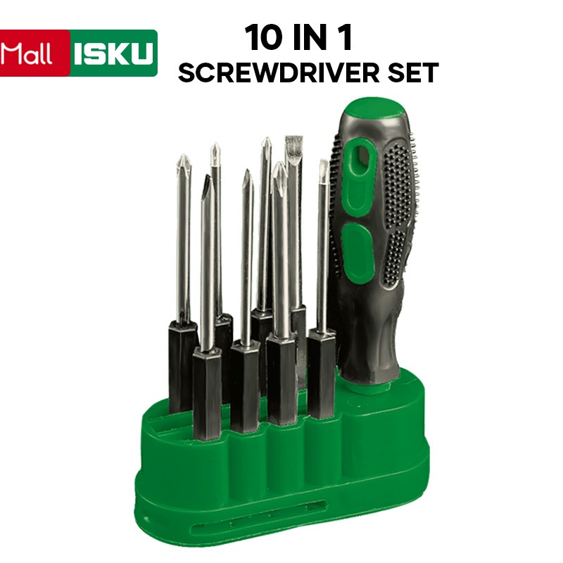 ISKU 10 in 1 Obeng/ Obeng Set Kunci Shock Set  Multifunction Screwdriver Obeng Serbaguna Kunci Set P