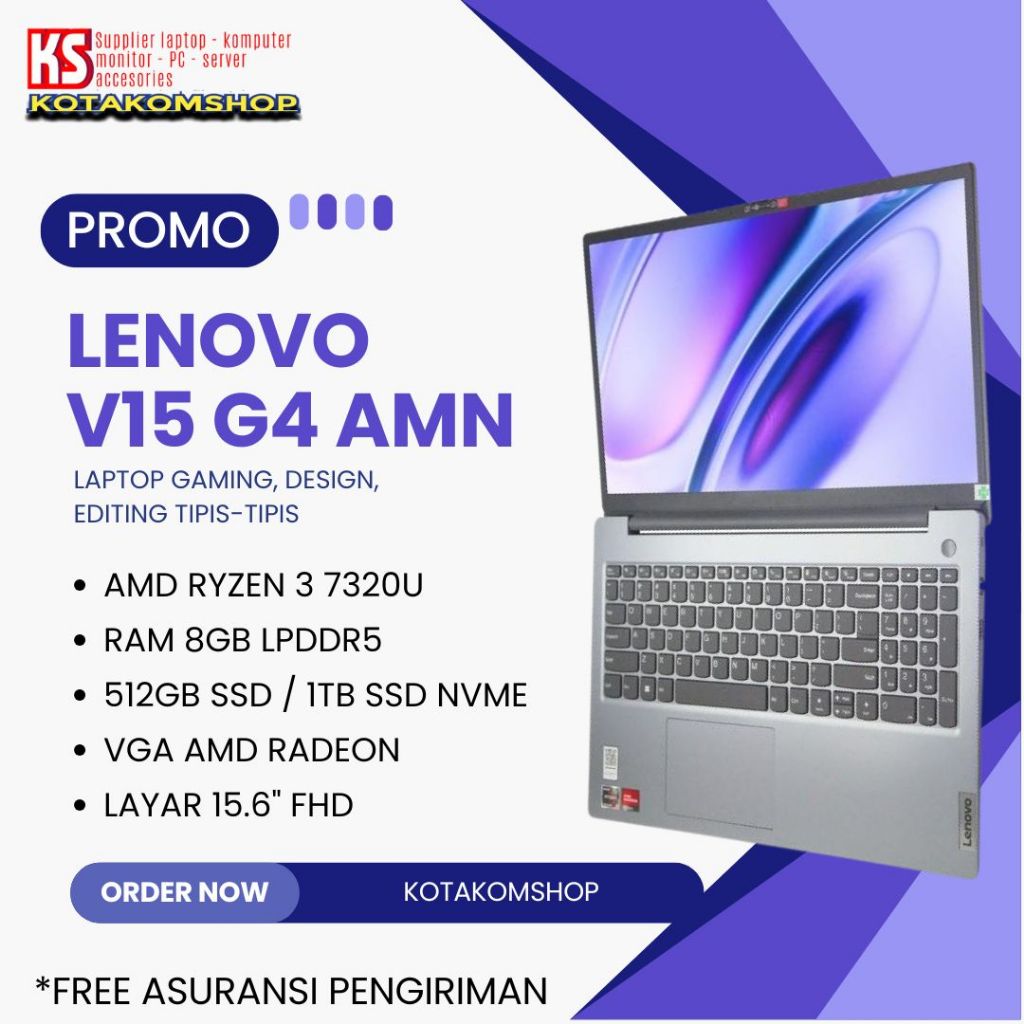 Laptop Baru Lenovo V15 G4 Ryzen 3 7320u Ram 8Gb Ssd 512Gb 15.6" Full Hd - Laptop Lenovo Murah - Lapt