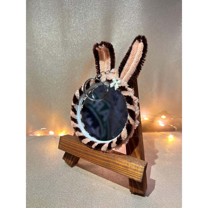 cermin bulat / cermin kawat bulu / kaca kawat bulu / kaca bulat / gantungan / gantungan tas / souver