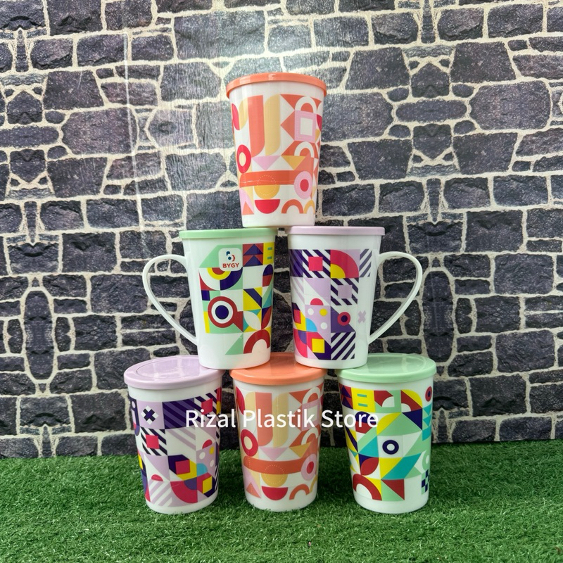 ( 6PCS ) MUG GURVY BYGY/MUG TUTUP PRINTING 500 ML/CANGKIR PLASTIK/GELAS TUTUP PLASTIK/MUG AESTHETIC/