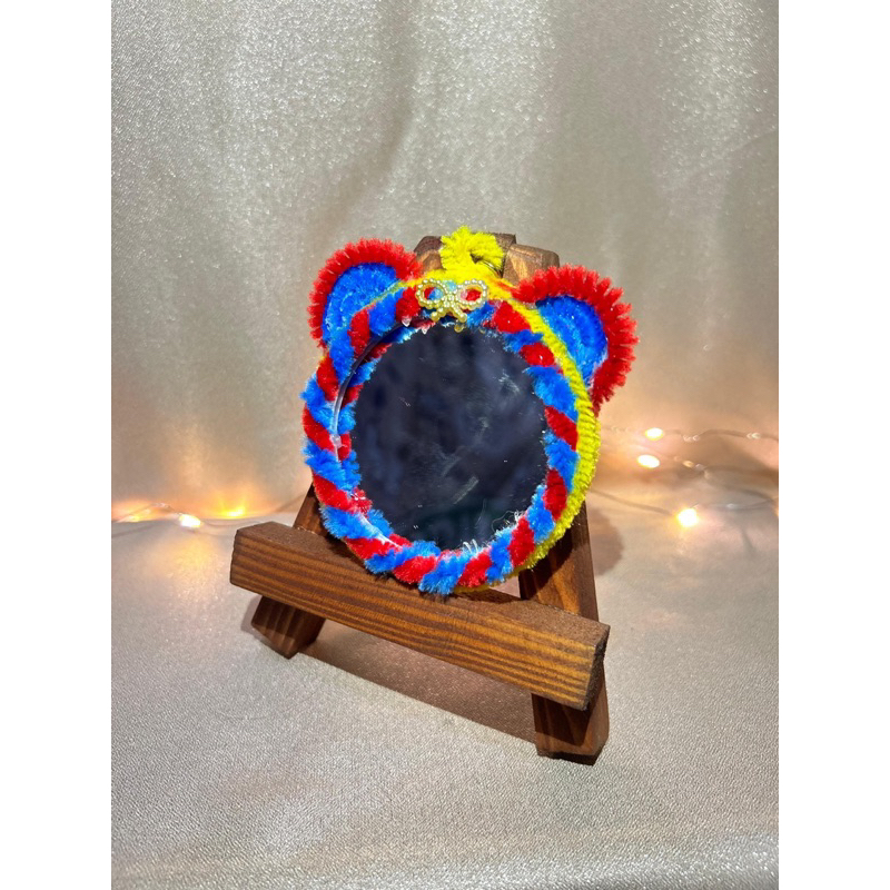 cermin bulat / cermin kawat bulu / kaca kawat bulu / kaca bulat / gantungan / gantungan tas / souver