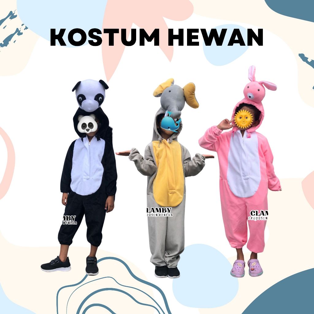 Baju Kostum Badut Anak Karakter Panda, Gajah, Kelinci | Kostum Anak