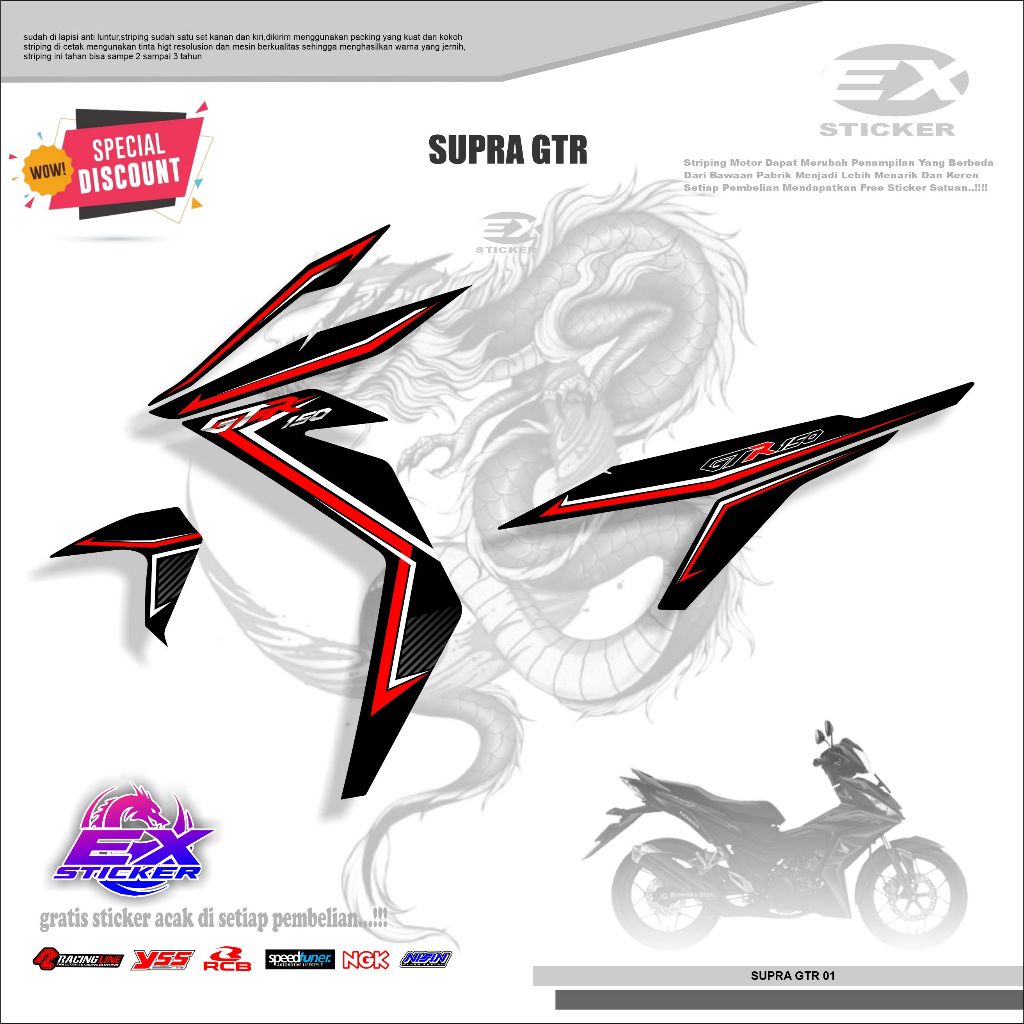 Sticker Supra GTR Striping Motor Striping Honda Supra 150 GTR 150 2019 hitam kode 01