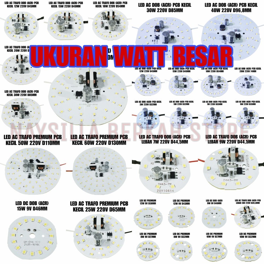 PCB LED AC ACR DAN PREMIUM WATT BESAR 20W SD 60W ORIGINAL LENGKAP - PCB LED TRAFO - LED AC EKONOMIS