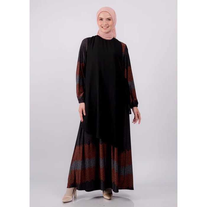 ELZATTA Gamis Spandex Layer Al-Maturidi Hitam - Pakaian Muslim Wanita Dress Gamis Polos Mix Motif Ba