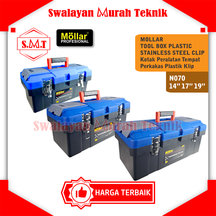 Kotak Alat Plastik Klip Mollar N070 Tool Box Plastic Stainless Steel Clip 14" 17" 19" Wadah Perkakas