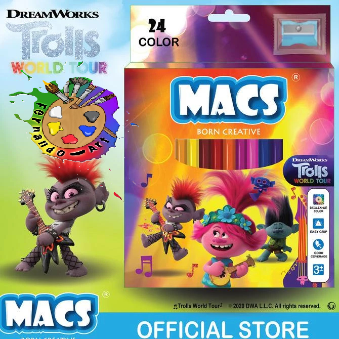 

Trolls World Tour the movie Pensil warna Macs 24 Color Pencil Termurah