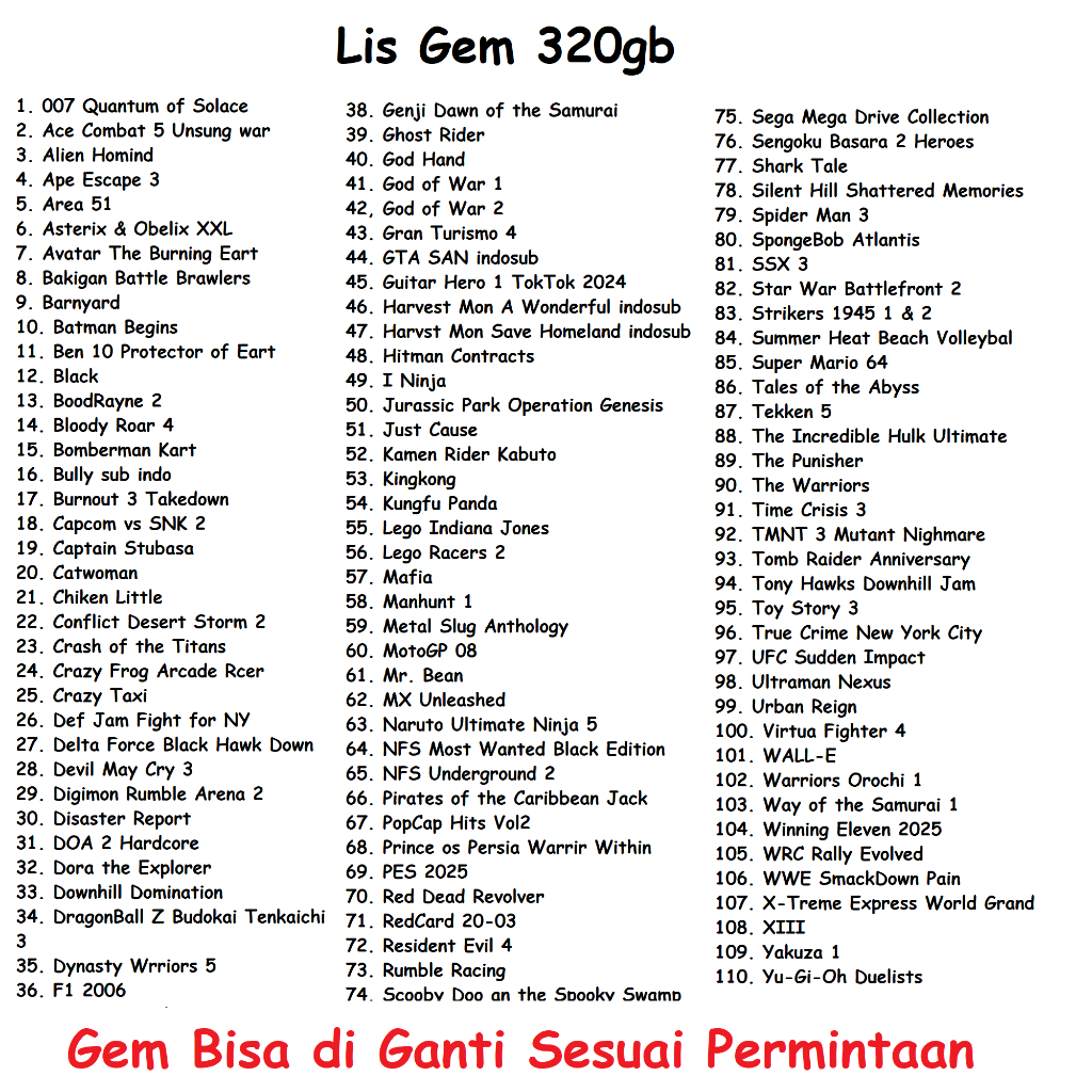 Hardisk ps2 full gem 320gb