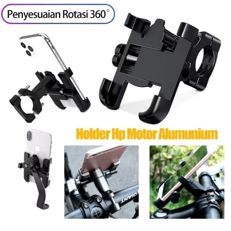 ALUMINIUM METAL PHONE HOLDER HP MOTOR HANDPHONE SPION STANG SEPEDA STAND HONDA