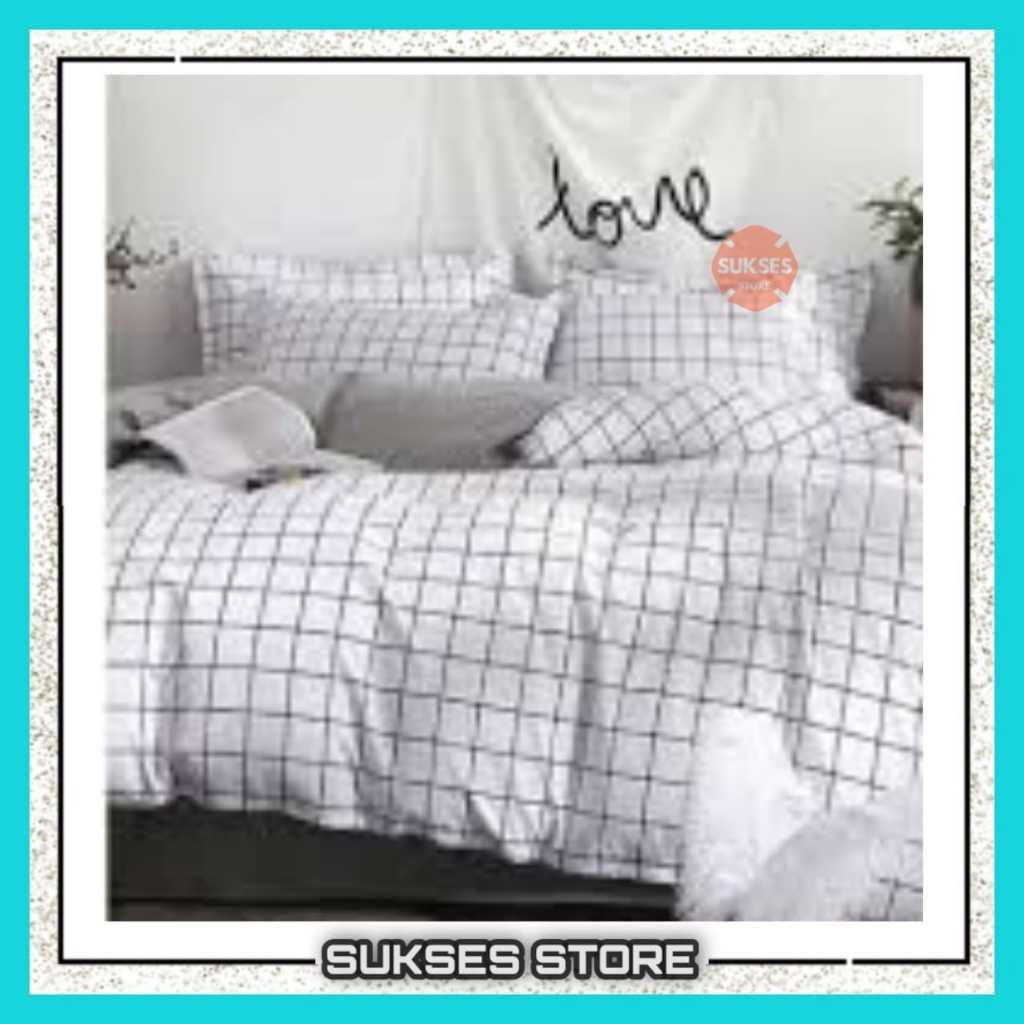 Sprei Homemade Motif Kotak Putih / Sprei Sudut Karet Aesthetic