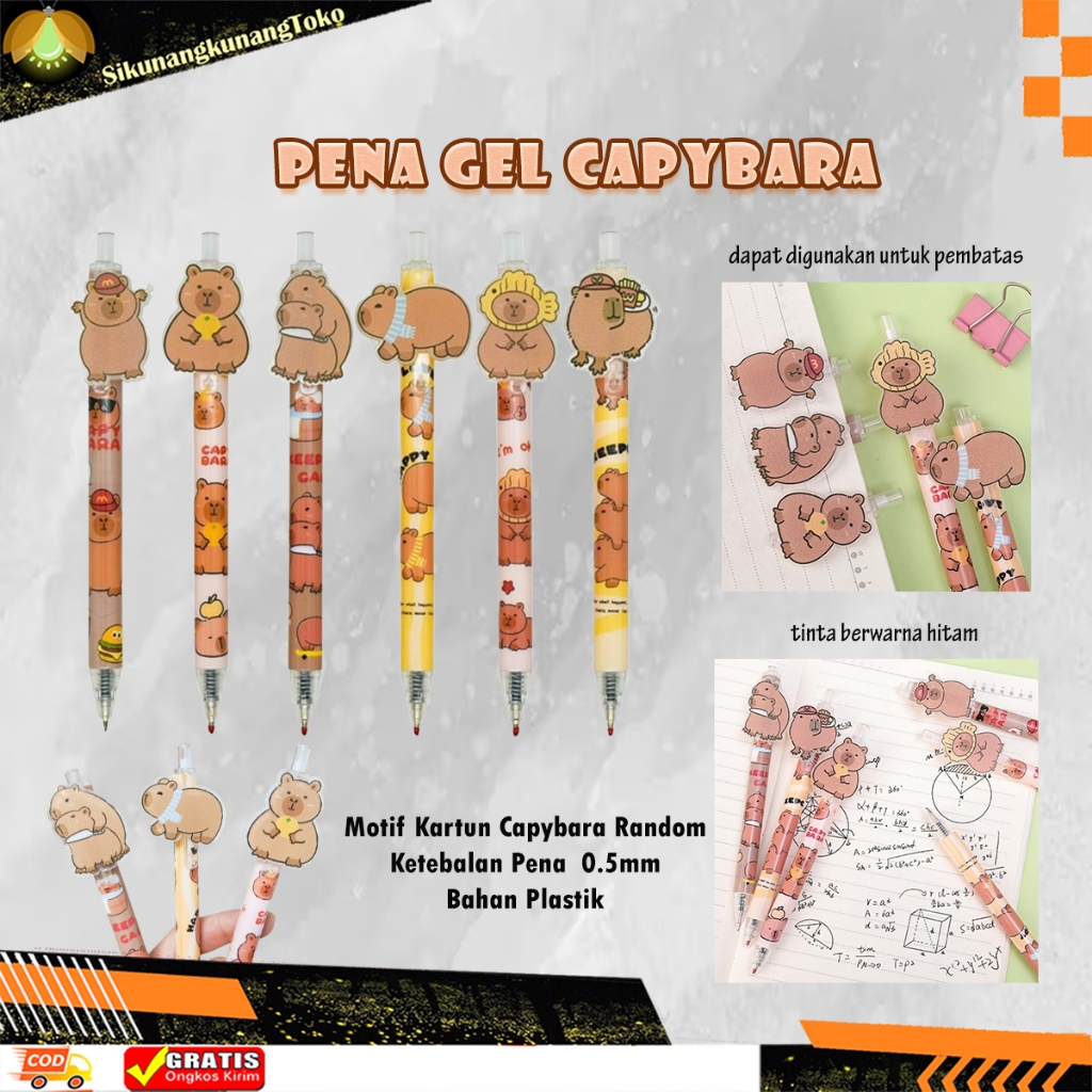 

(SKN) Pulpen Pen Gel Cappybara Capybara Akrilik Karakter Cappy Capy Bara Anak Pena Tinta Hitam Bolpoin Lucu