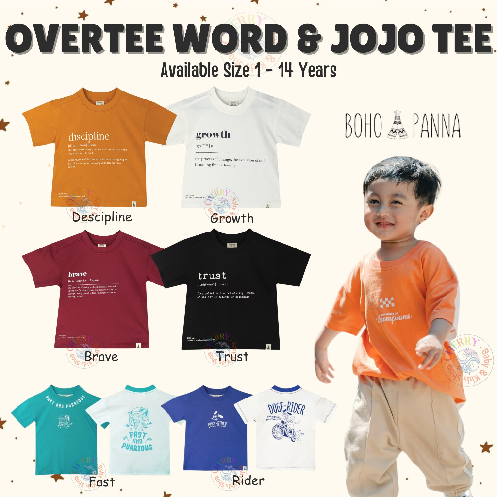 SALE Bohopanna 1-14 Tahun Overtee Word / Jojo Tee / Tshirt Atasan 2 Warna / Tshirt Aesthetic Anak Kh