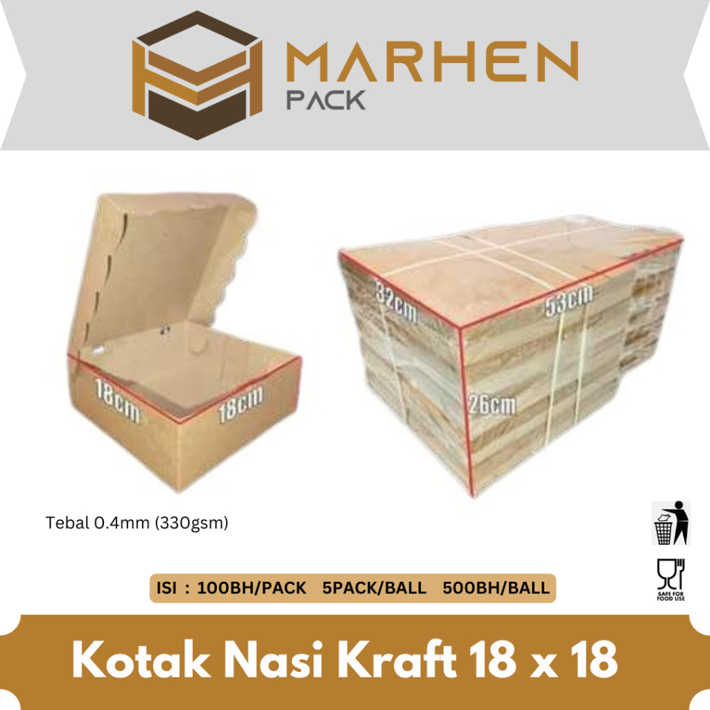 D3W Kotak Nasi Box Kue Duplex 18x18 / Dus Nasi Katering / Dus Nasi Kotak 18x18 / Nasi Box Putih /