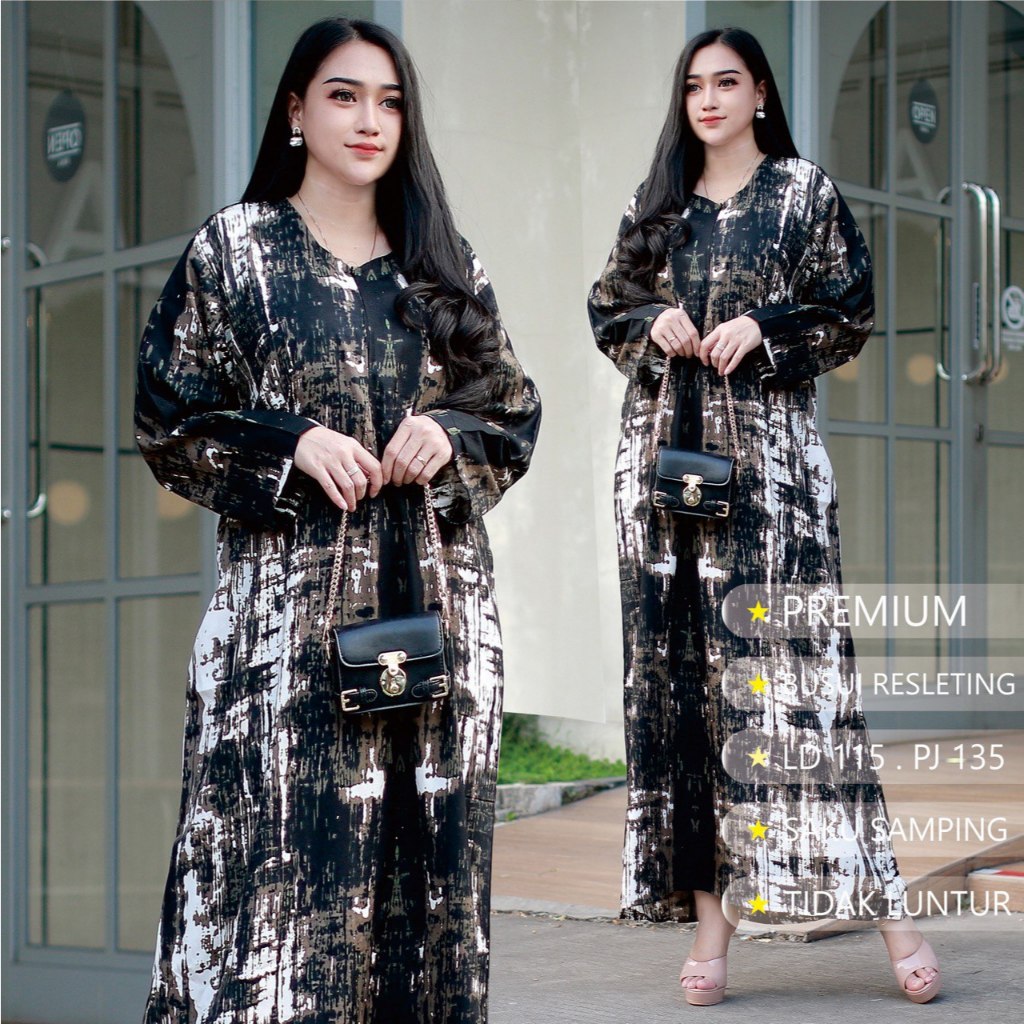 LONGDRESS BUSUI PREMIUM RESLETING DEPAN UKURAN ALLSIZE LD 115 CM PB 130 CM SAKU SAMPING MOTIF BATIK 
