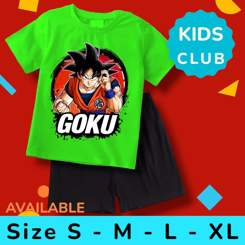 BAJU KAOS CELANA KIDS CLUB SETELAN ANAK CEWEK COWOK GAMBAR DRAGON BALL GOKU 1 - 10 TAHUN