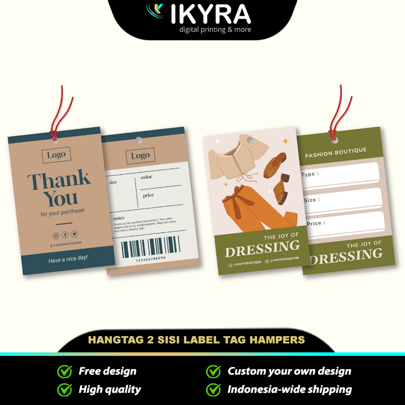 

Cetak Hang Tag Custom 2 Sisi Free Design | Tag Label Baju | Tag Baju | HangTag Baju | Tag Label Hampers