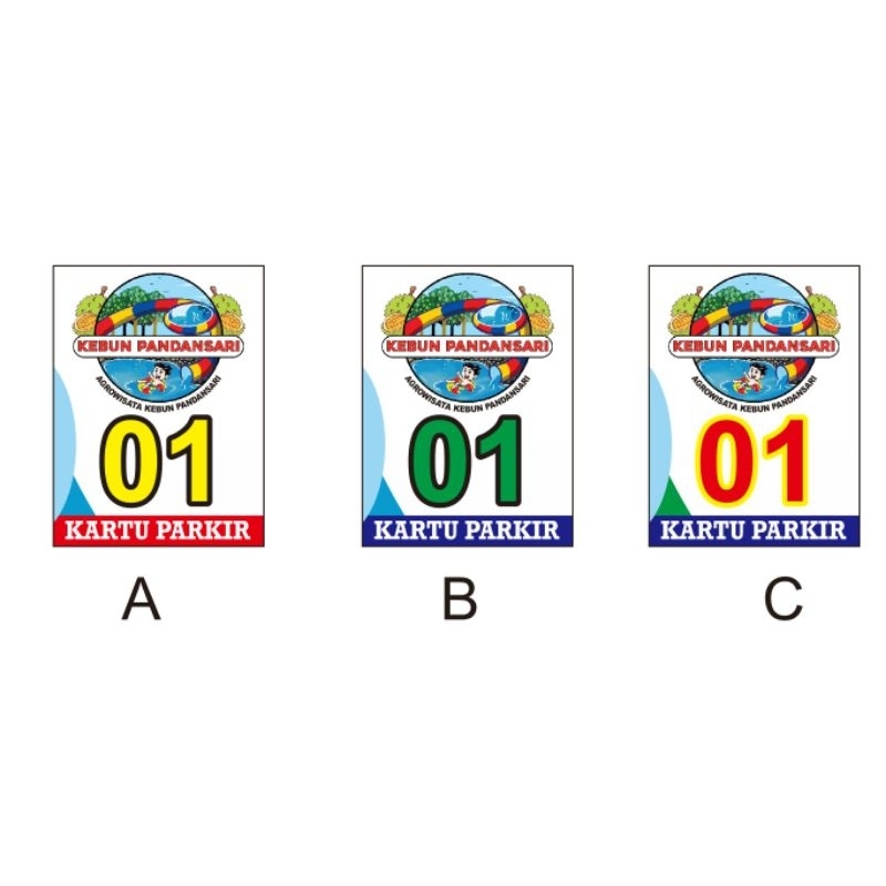 

Kartu parkir ukuran 3x4 cm. isi 1-50 nomer berpasangan. bahan art paper dilapisi laminating