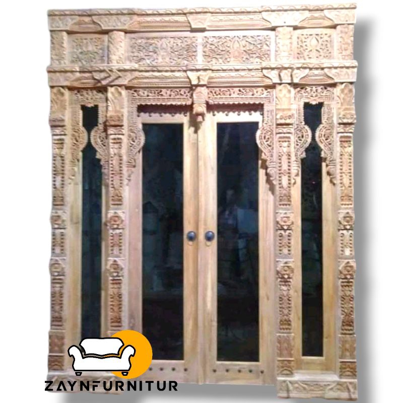 Pintu Ukir Gebyok Kaca Minimalis JATI TUA  200x250 Jepara