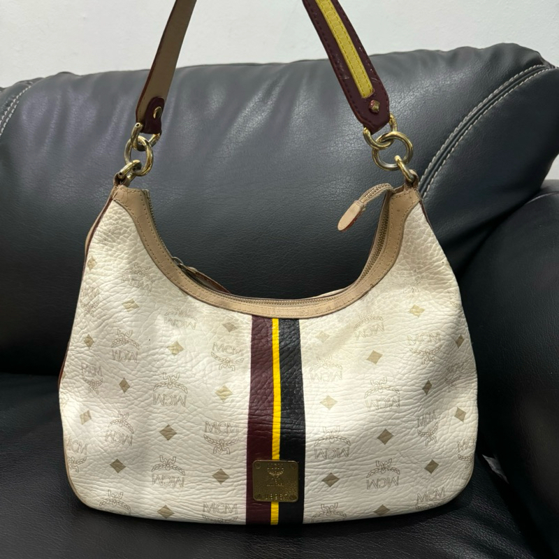 preloved mcm signature hobo bag white VGC