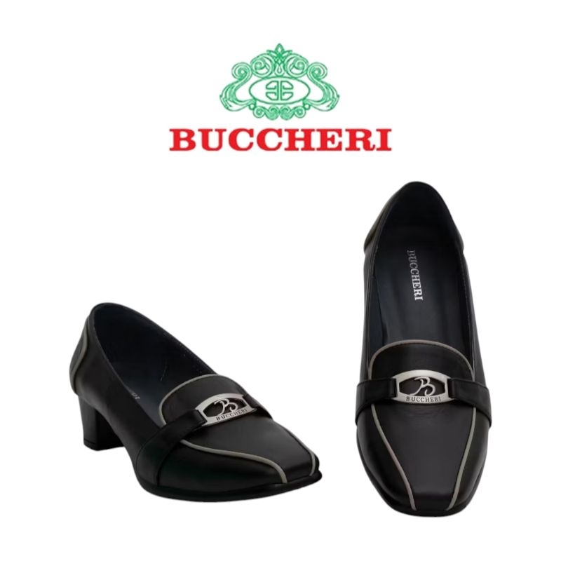 BUCCHERI GENEVIEVE Sepatu Hak Rendah Hitam Full Kulit-s4303-Black Cream