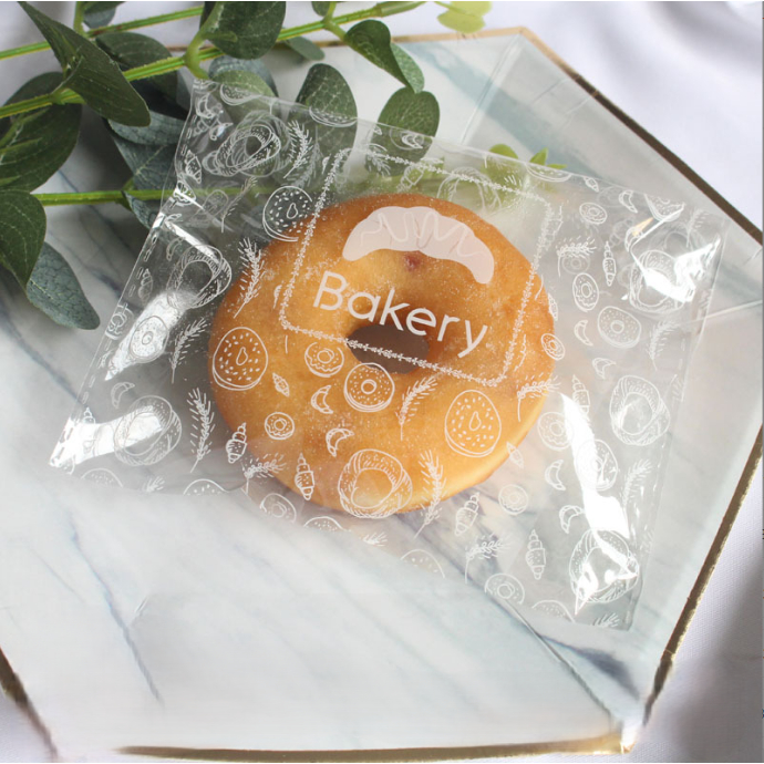 

POPIBake 100pcs 13x13+3cm plastik roti opp plastik roti motif tebal plastik donat kue