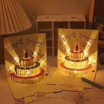 kartu ucapan pop up 3d lampu dan musik