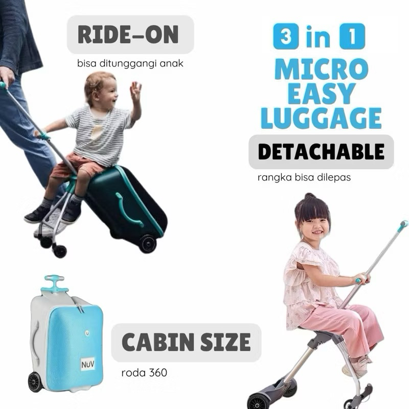 Koper Stroller 3in1 Bisa Dinaiki Anak | Stroller Koper Tunggang Anak Multifungsi | Koper Cabin Size 