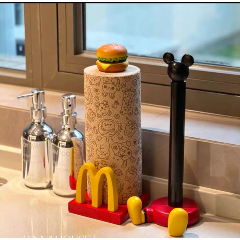 Tempat Tissue Gulung Kayu dan Resin dengan Tiang untuk Dapur dan Meja Makan
