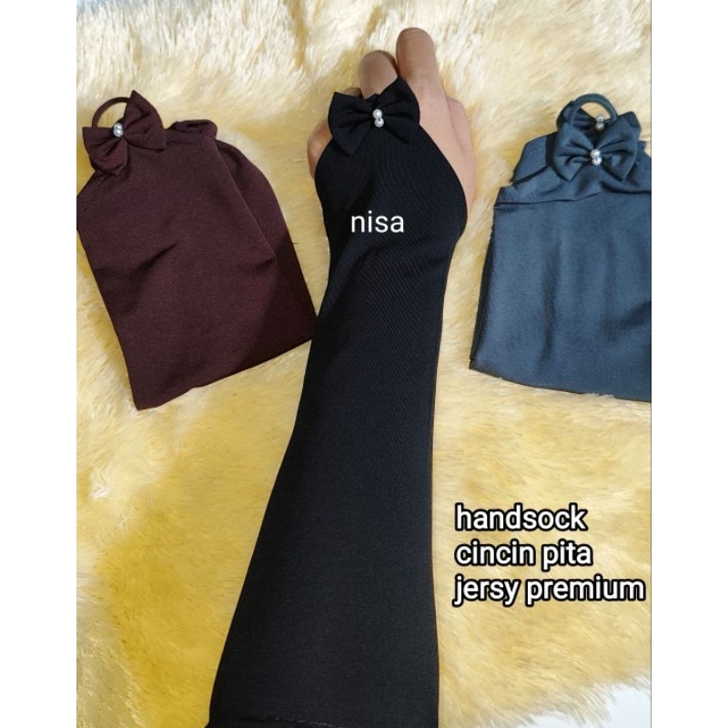 sarung tangan jersy cincin pita/handsock jersy cincin/sarung tangan muslimah