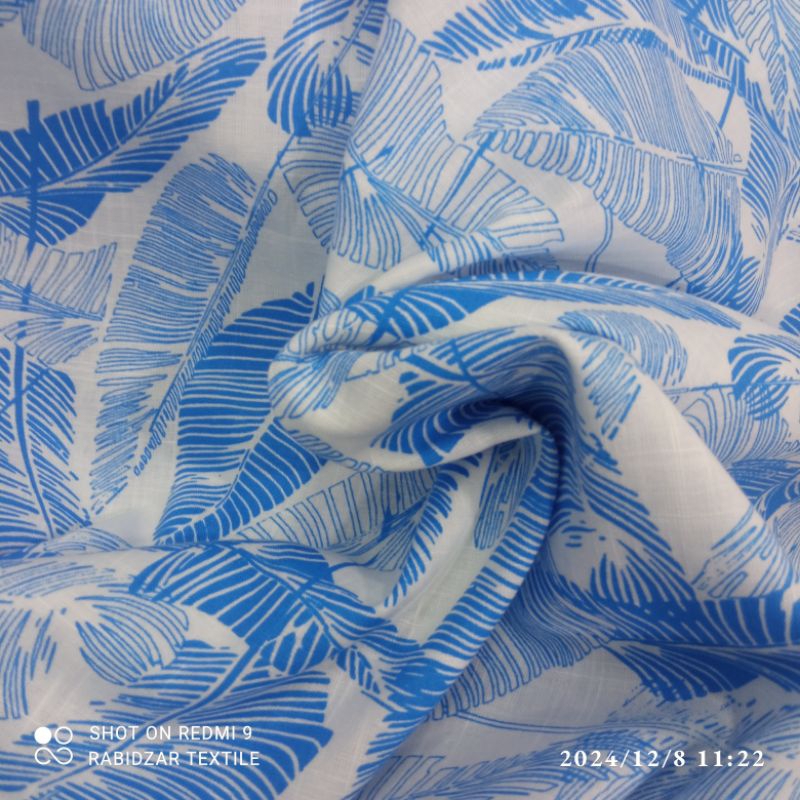 Rabidzar Textile Kain Motif Daun dan Putih serat linen