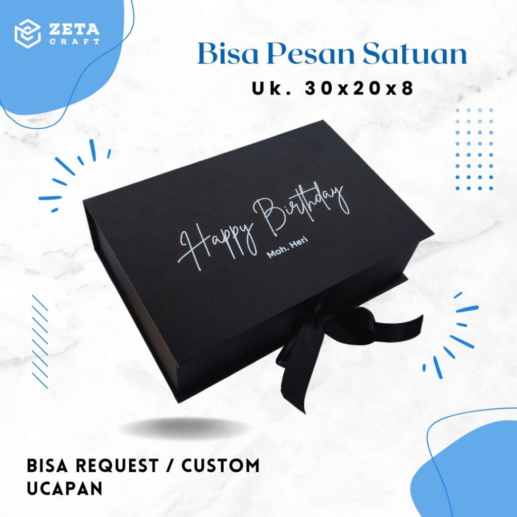 

[30x20x8] Hardbox Custom Satuan / Model Buka Pita / Box Hampers / Box Kado / Box Hitam Elegan / Giftbox / Box Kemasan