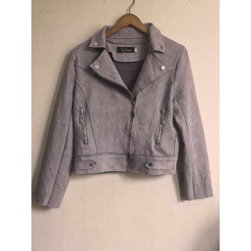 Preloved - Gray Suede Biker Jacket Premium