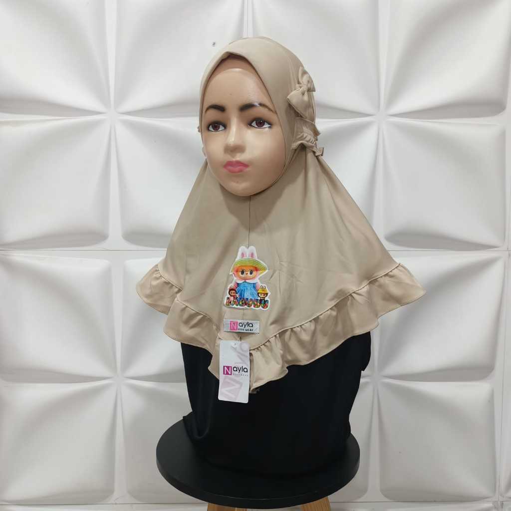 Kerudung Instan Anak Maryam Karet Labubu 6 Bulan -4 Tahun Jersey Balon Hijab Instan Jilbab Anak Term