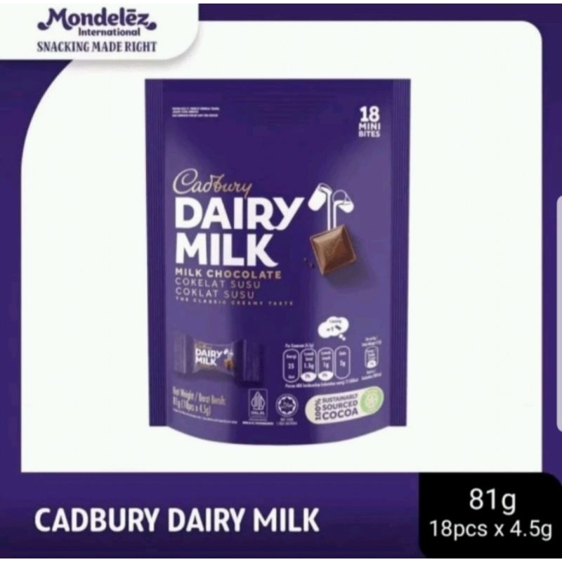 

Cadbury Dairy Milk Coklat 81gr Share Bag isi 18