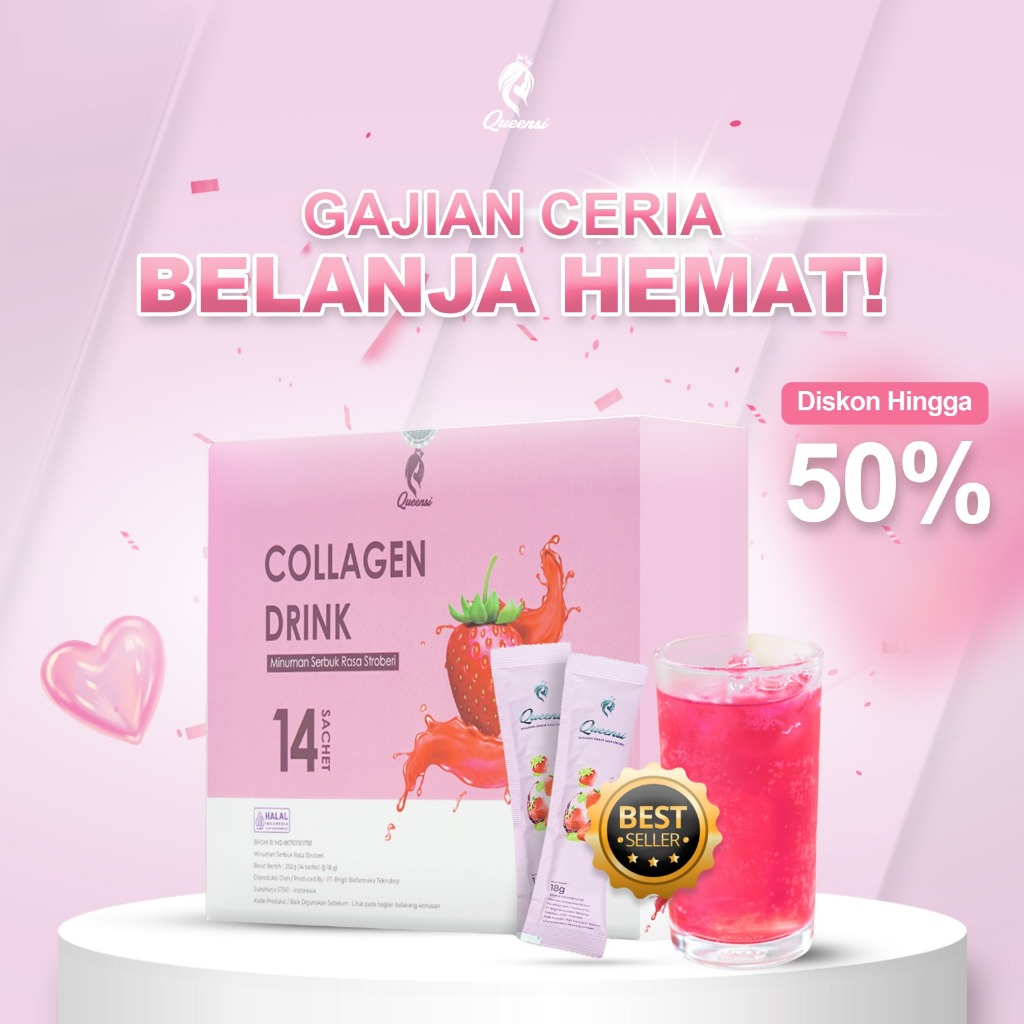 [HALAL 100% ORIGINAL] Queensi Collagen Drink With Collagen Bovine Peptiplus Vitamin C & L-Glutatione