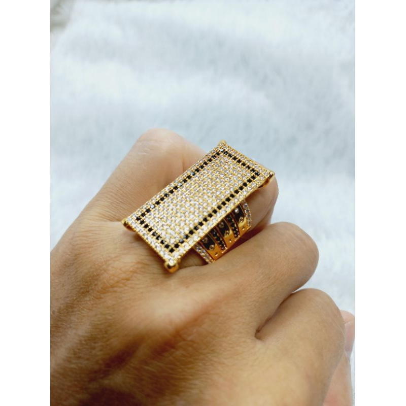 cincin sultan kotak bulat wanita full permata bahan lapis emas bisa di sepuh ulang perhiasan cantik 
