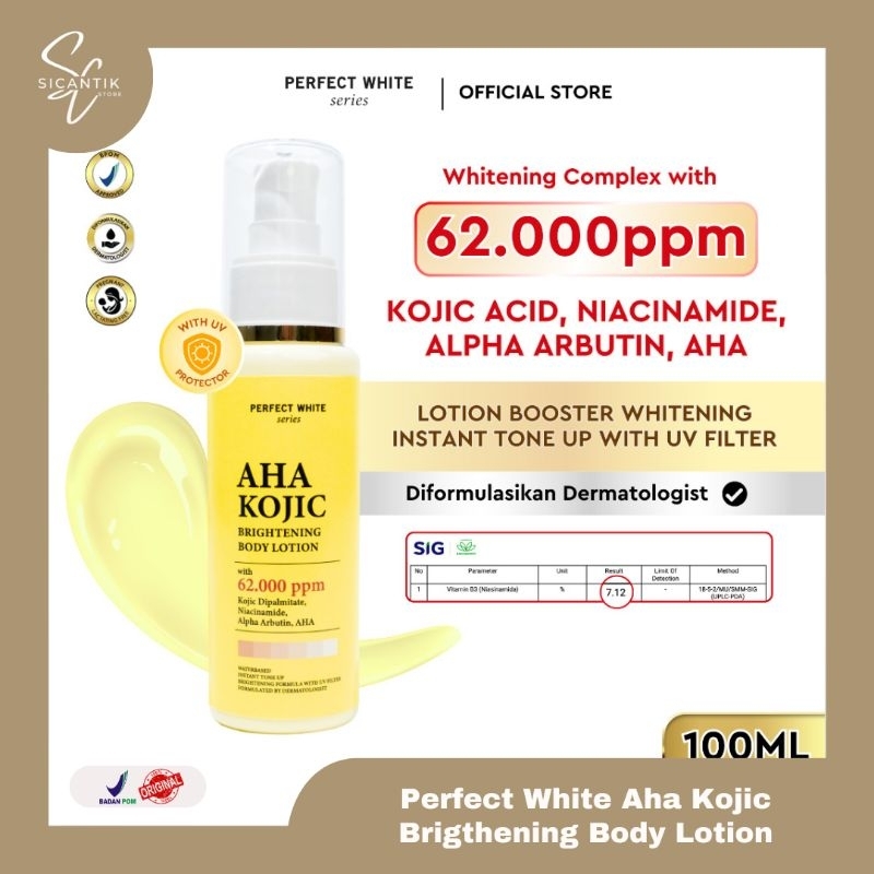 PERFECT WHITE AHA KOJIC BRIGHTENING BODY LOTION 100 ML | HAND LOTION WITH INSTAN TONE UP WITH KOJIC 