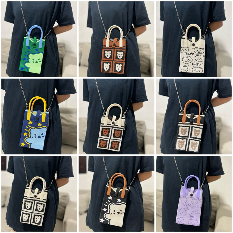 Tas Rajut Hp Kecil Selempang Sling Bag Knit Tas Rajut Hp Kecil Selempang Sling Bag Knit Tas handphon