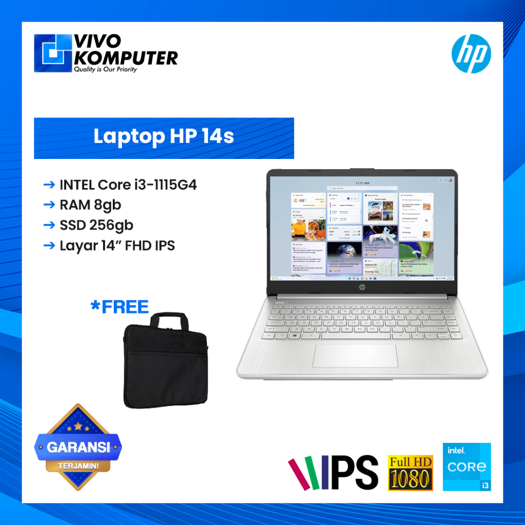 Laptop HP 14s Core i3 Gen 11 8/256gb FHD IPS