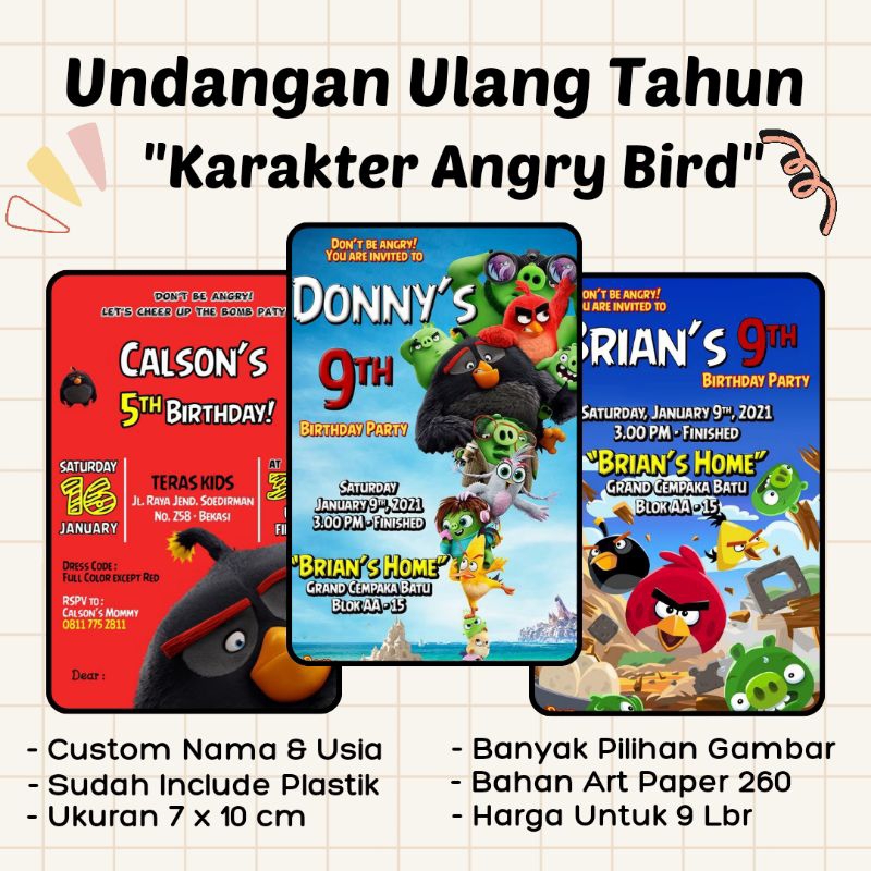 Kartu Undangan Ulang Tahun Tema Angry Bird