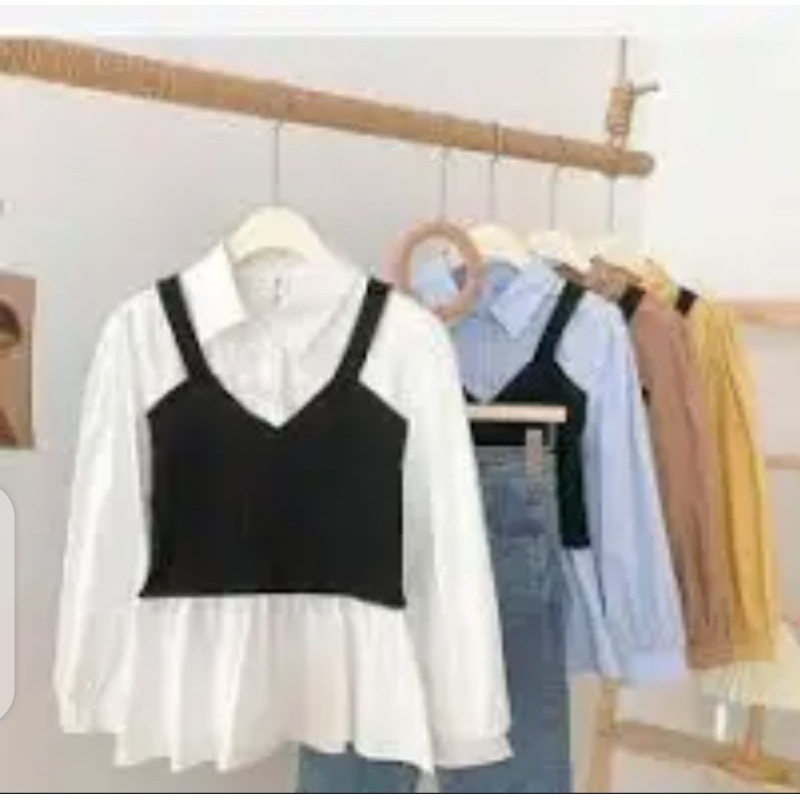 Blus Wanita Hitam Putih Lengan Panjang