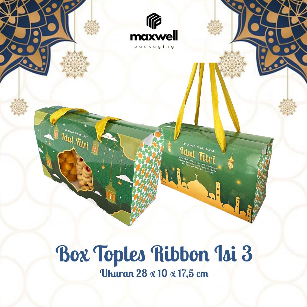 

Box Toples Ribbon 10 Pcs Hampers Lebaran GREEN / Gable Box Idul Fitri / Ukuran 28 x 10 x 17,5 cm