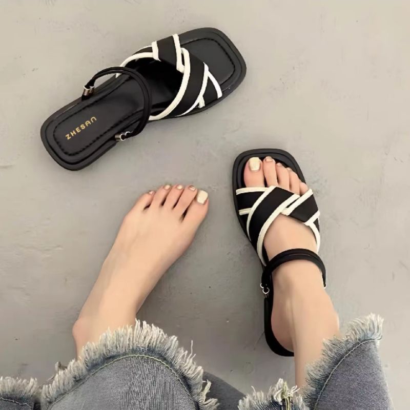 Sandal wanita SASKIYA teplek platfrom TRENDY / sendal wanita terbaru teplek tali belakang