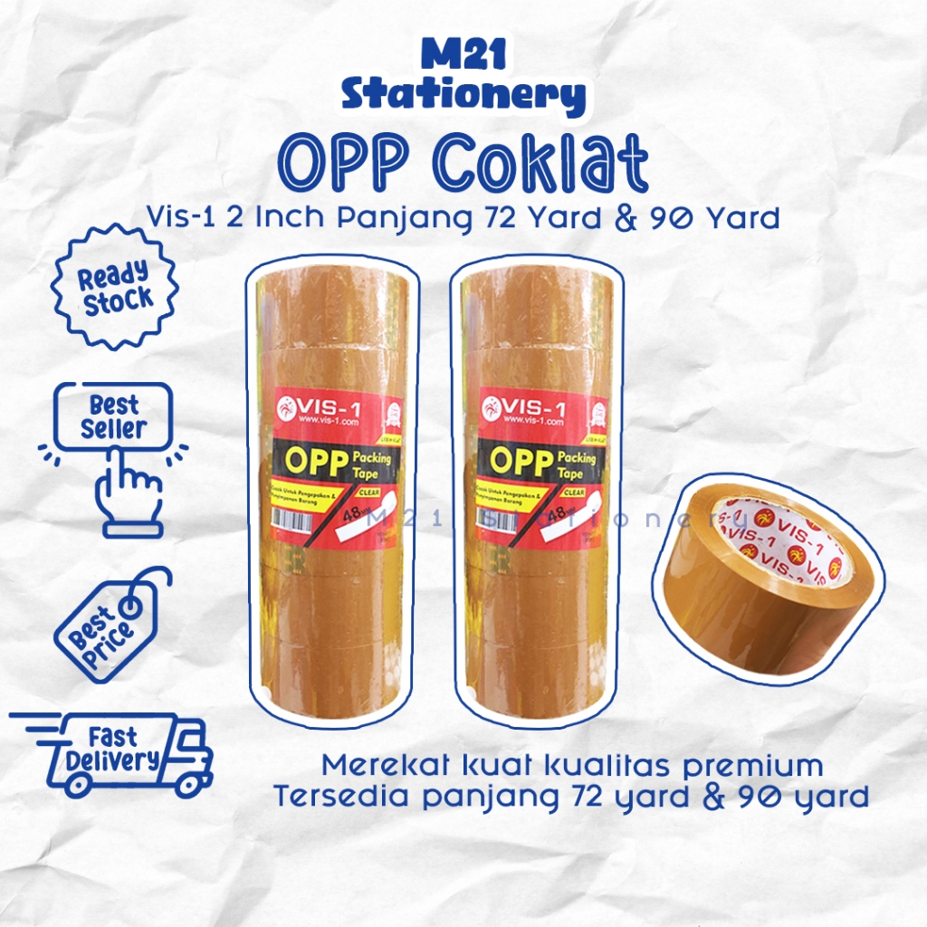 

(1 PCS) ISOLASI OPP COKLAT VIS-1 90 YARD & 72 YARD / 2 INCH WARNA COKLAT LAKBAN SOLASI BESAR PEREKAT PREMIUM ALAT PACKING WARNA COKLAT SELOTIP 2" LEM BAHAN PLASTIK MURAH ALAT TULIS KANTOR SEKOLAH ATK / M21 STATIONERY JOGJA